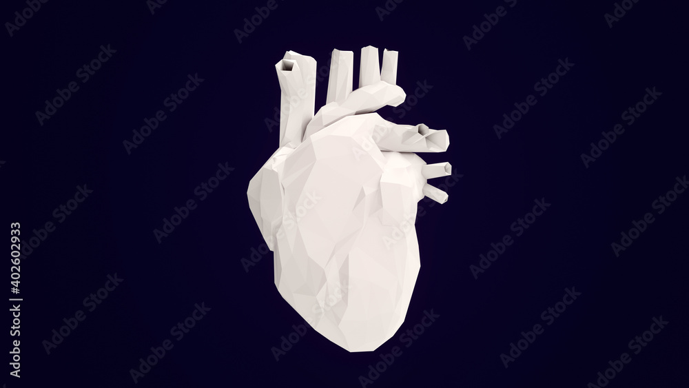 White low poly paper heart, 3d render White low poly paper heart, 3d render