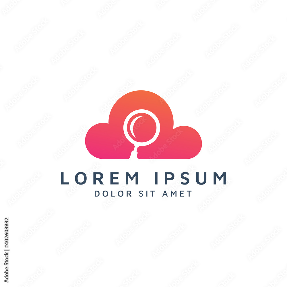 Obraz premium cloud and magnifying glass negative space logo design