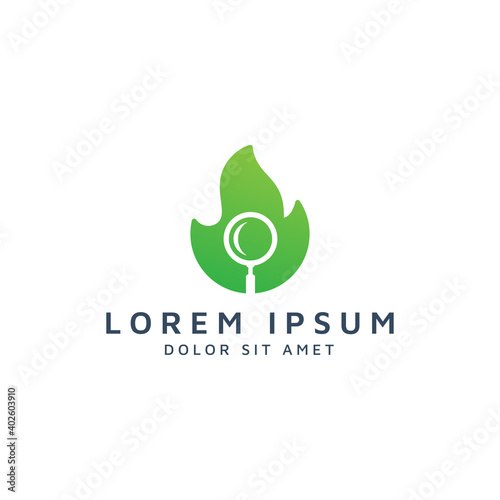 fire and magnifying glass negative space logo design