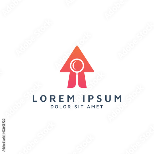 arrow and magnifying glass negative space logo design