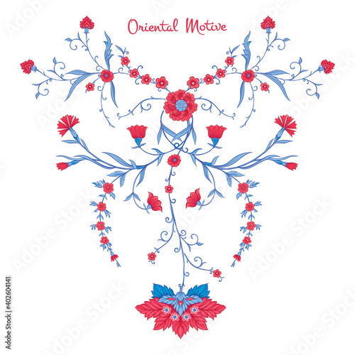 Vector arabesque element for design. Luxurious ornament in oriental style. Traditional floral ornament. Ornate decor for invitation, greeting card, wallpaper, background, web page.