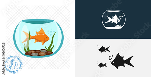 fish in aquarium isolated vector icon. animal flat, solid and line design element