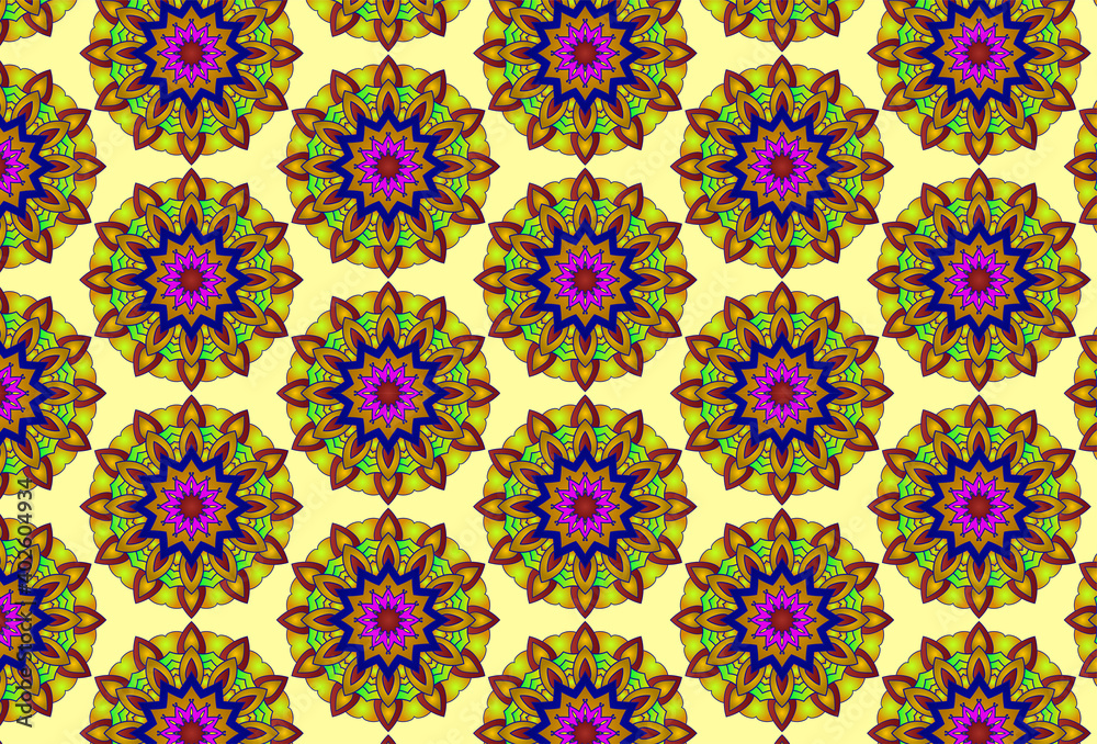 Colorful mandala ornament pattern isolated on yellow background vector design