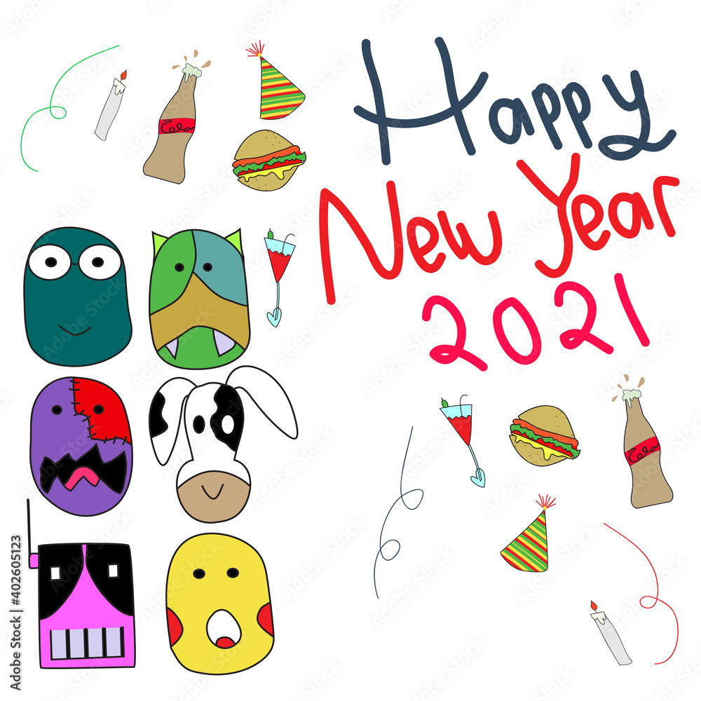 Naklejka premium The funny Doodles have New Year Party
