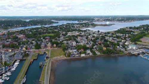 Aerial view of Custom House in Salem Maritime National Historic Site and Salem Harbor in City of Salem, Massachusetts MA, USA. photo