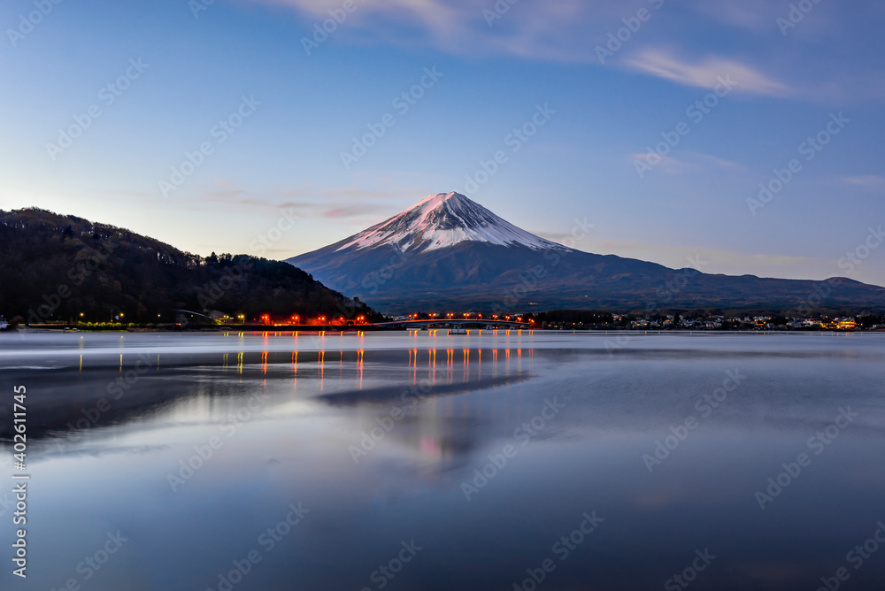 Fuji Mountain Reflection in the Morning at Kawaguchiko Lake, Japan