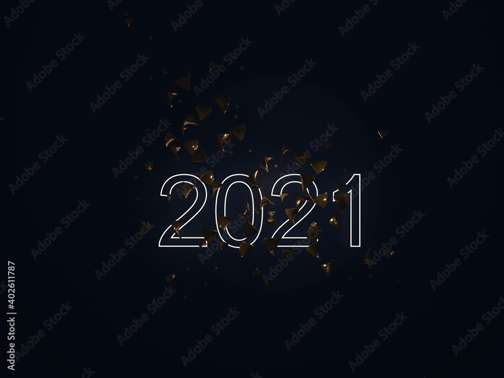 3dd rendering of  new year 2021 model in dark tones color scheme