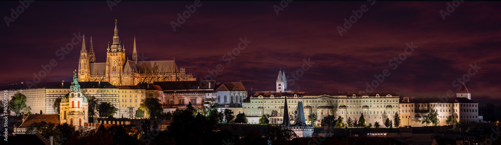 The View on Prague gothic Castle in the Night, Czech Republic