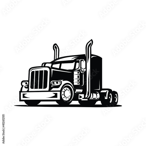 Semi truck 18 wheeler silhouette side view vector isolated. Premium perfect vector for trucking and freight industry photo