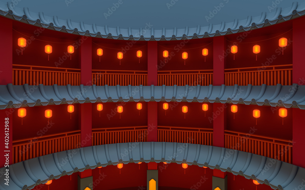 Ancient round house, Chinese classical round house, 3d rendering.