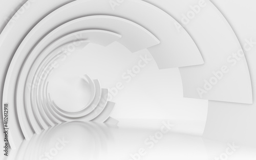 Blank white curved background, futuristic space, 3d rendering.