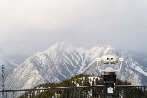 View of a tower viewer at the summit of Sulphur mountain, at Banff Gondola, Canada photo