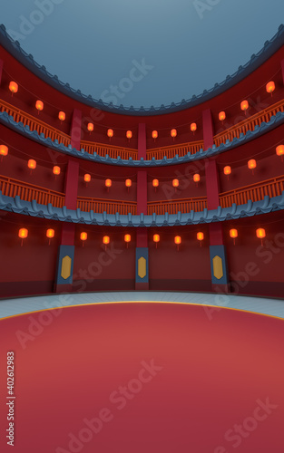 Ancient round house, Chinese classical round house, 3d rendering.