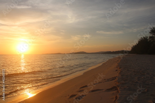 Cambodia. Sunset at Otres Beach in Sihanoukville. Gulf of Siam. Sihanoukville province.