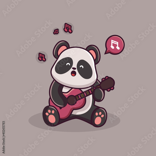 cute panda character playing guitar and singing