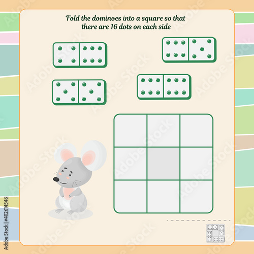  A game for the development of logic and thinking. Fold the dominoes into a square so that there are 16 dots on each side