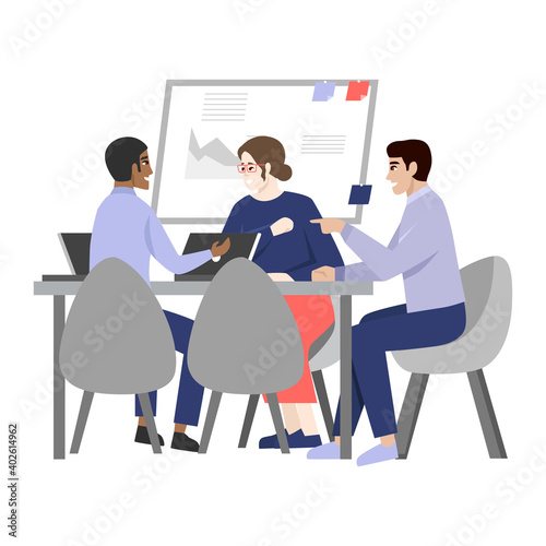 Business team meeting flat vector illustration isolated on white background