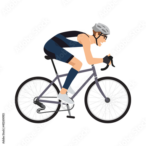 A Young man is cycling a bicycle. Sports activity. Athlete is riding a bike. Vector flat style illustration