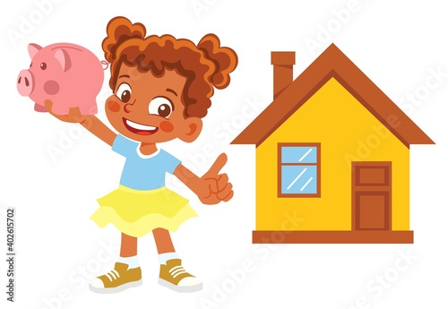 African American Girl points to the house