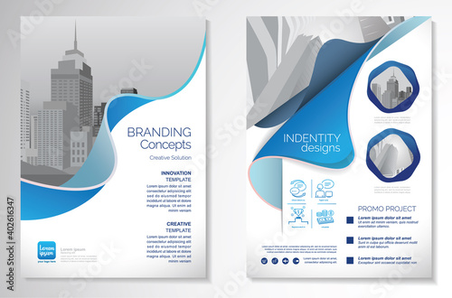 Template vector design for Brochure, AnnualReport, Magazine, Poster, Corporate Presentation, Portfolio, Flyer, infographic, layout modern with blue color size A4, Front and back, Easy to use and edit.