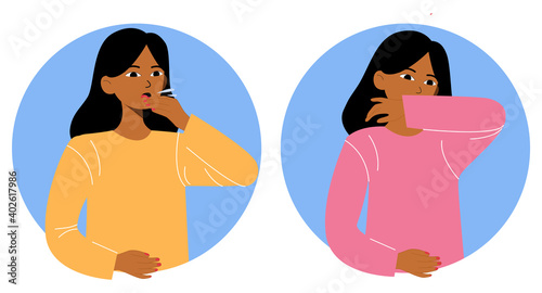protecting yourself from the flu. wear masks, cover your mouth. vector in cartoon style.