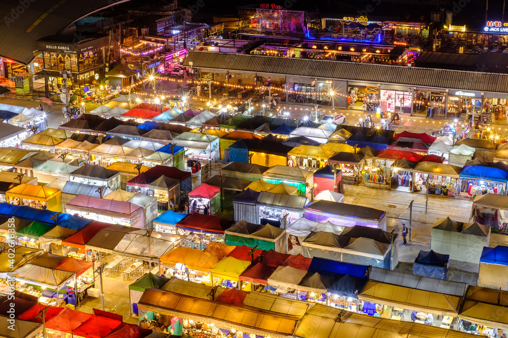 Night view of the Train Night Market Ratchada.