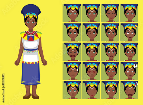 Manga Style Tribe Woman Zulu Cartoon Character Emotions