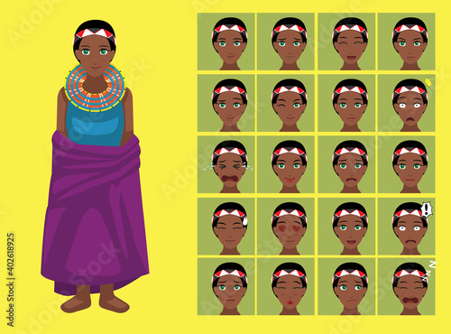 Manga Style Tribe Woman Maasai Cartoon Character Emotions photo