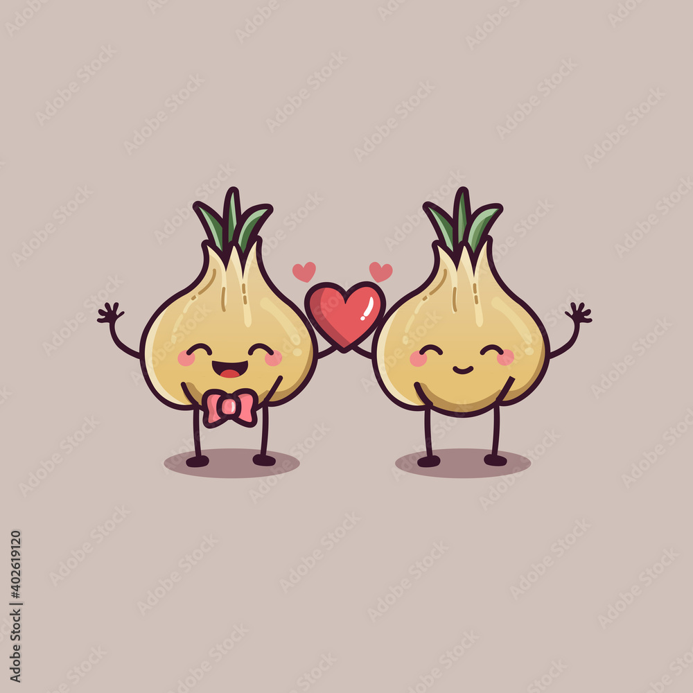 valentine's day couple of cute garlic character vector design