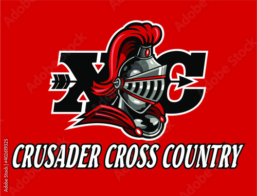 crusader cross country team design with mascot helmet for school, college or league