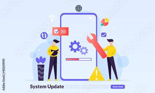 System Update Improvement Change New Version software. Installing update process, upgrade program, data network installation, flat icon,suitable for web landing page, banner, vector template
