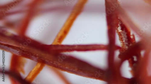 Macro view of dried saffron red stigma threads
