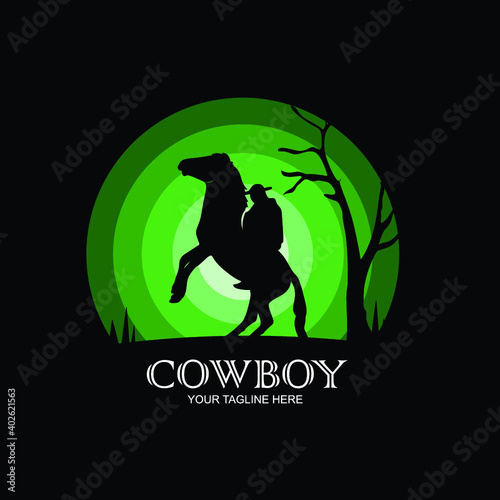 Silhouette of Cowboy riding horses