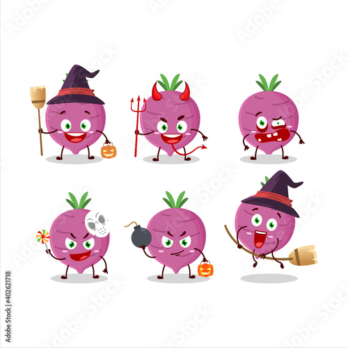 Halloween expression emoticons with cartoon character of garlic