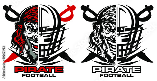 pirate football team design with half helmet and swords for school, college or league