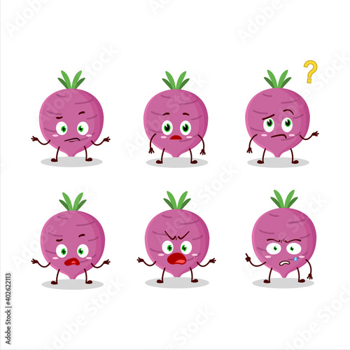 Cartoon character of garlic with what expression