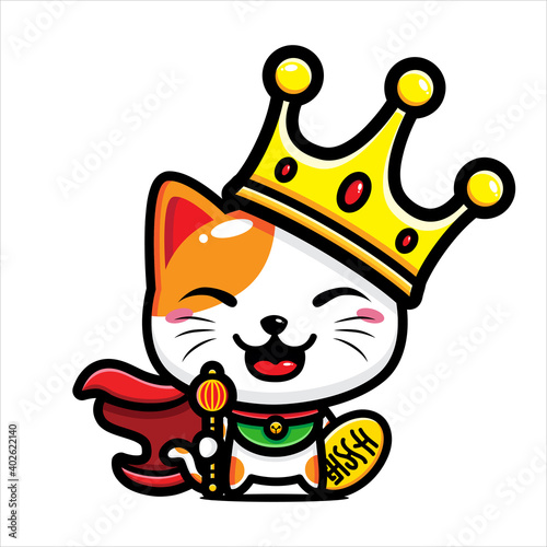 Cute Lucky Cat King Character Design