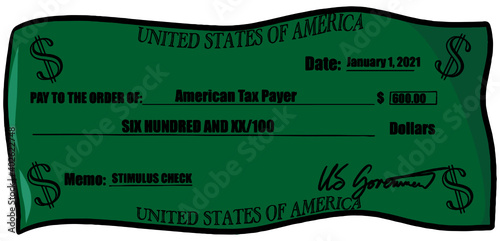 Stimulus check hand drawn, green, vector graphic 