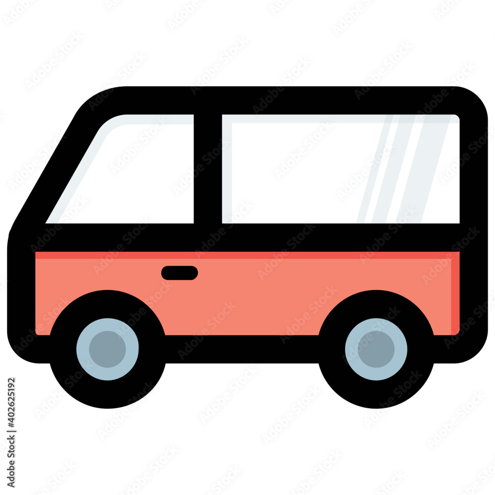 A flat vector icon illustration of school bus