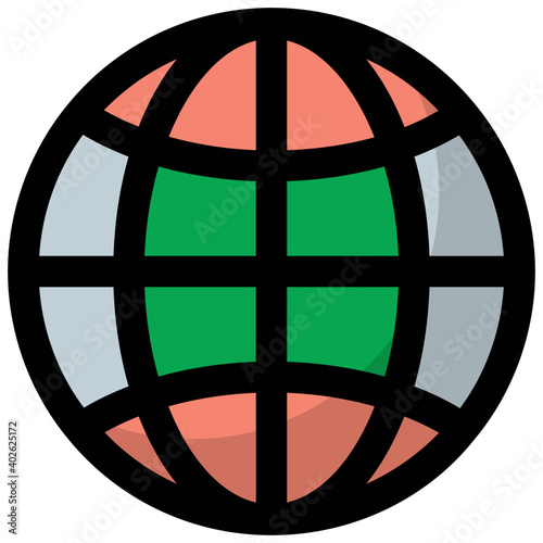A spherical globe like vector icon covering the range from earth to more imaginative and figurative illustration