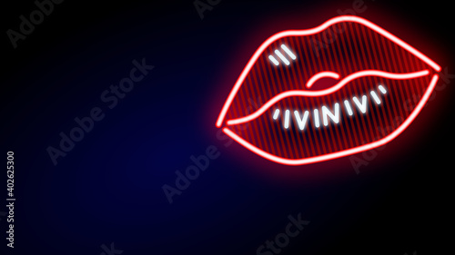 Neon lips on dark gradient background