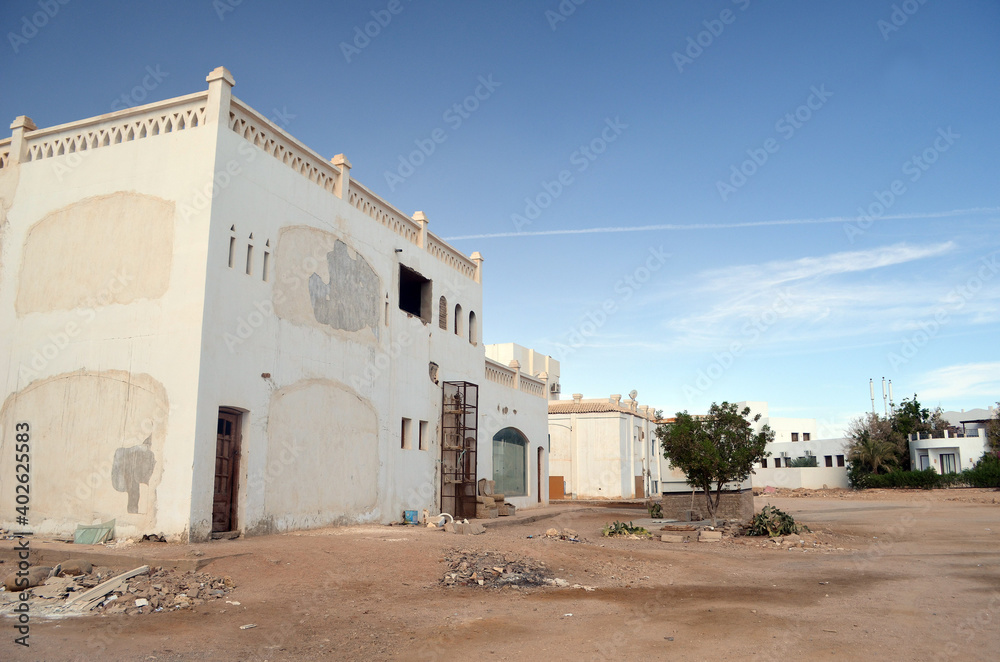 Empty streets and abandoned houses. Sharm El Sheikh, Egypt 