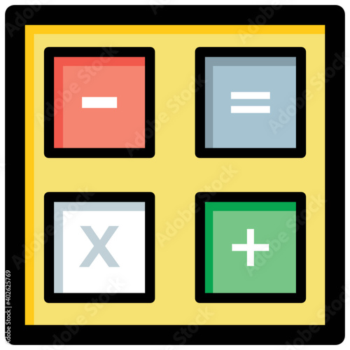 Flat vector icon, colorful mathematical symbols, symbolising the calculations