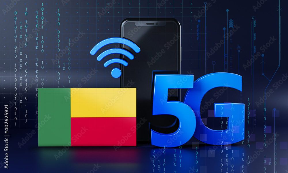 Benin Ready for 5G Connection Concept. 3D Rendering Smartphone Technology Background Benin Ready for 5G Connection Concept. 3D Rendering Smartphone Technology Background
