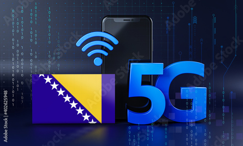 Bosnia and Herzegovina Ready for 5G Connection Concept. 3D Rendering Smartphone Technology Background
