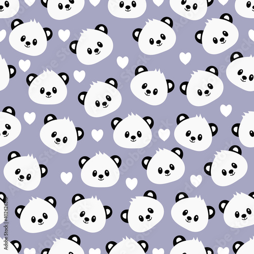 Seamless pattern with cute cartoon panda. Vector illustration. 