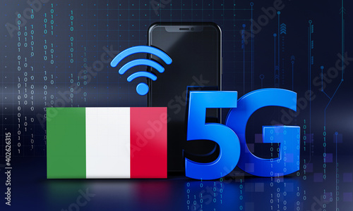 Italy Ready for 5G Connection Concept. 3D Rendering Smartphone Technology Background