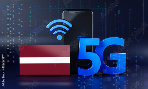 Latvia Ready for 5G Connection Concept. 3D Rendering Smartphone Technology Background