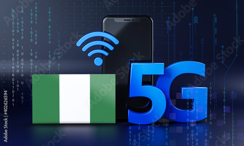 Nigeria Ready for 5G Connection Concept. 3D Rendering Smartphone Technology Background