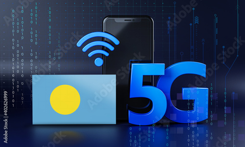 Palau Ready for 5G Connection Concept. 3D Rendering Smartphone Technology Background